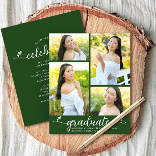 Green Budget Graduation 4 Photo Script Invitation