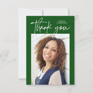 Green Budget Modern Calligraphy Photo Graduation Thank You Card