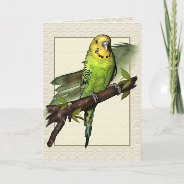 Green Budgie Art Greetings Card (Front)