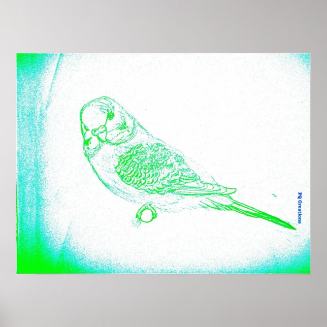 Green Budgie Portrait Poster (Front)