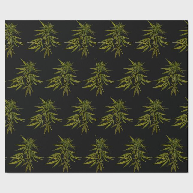 Green Buds on Black Personalised Wrapping Paper (Seam)