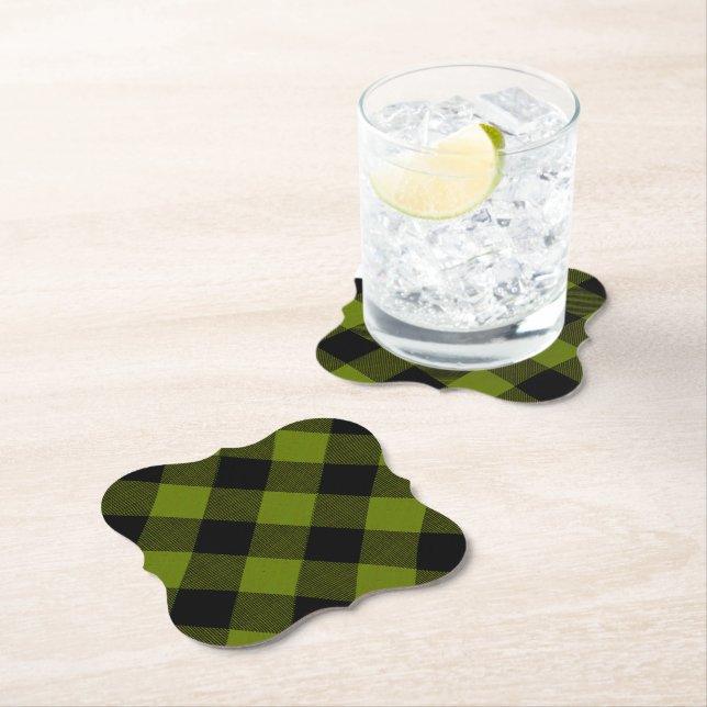 Green Buffalo Check Garden Paper Coaster (Insitu)