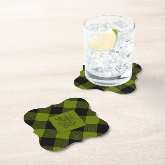 Green Buffalo Check Garden Paper Coaster (Insitu)