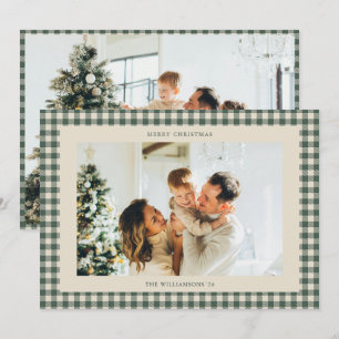 Green Buffalo Check Horizontal Photo Christmas Holiday Card