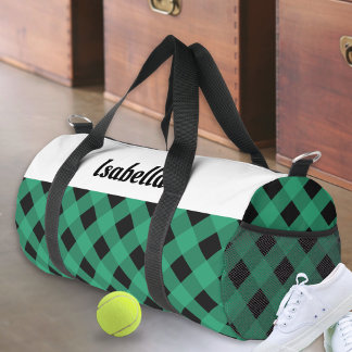 Green Buffalo Check Pattern Personalised Duffle Bag