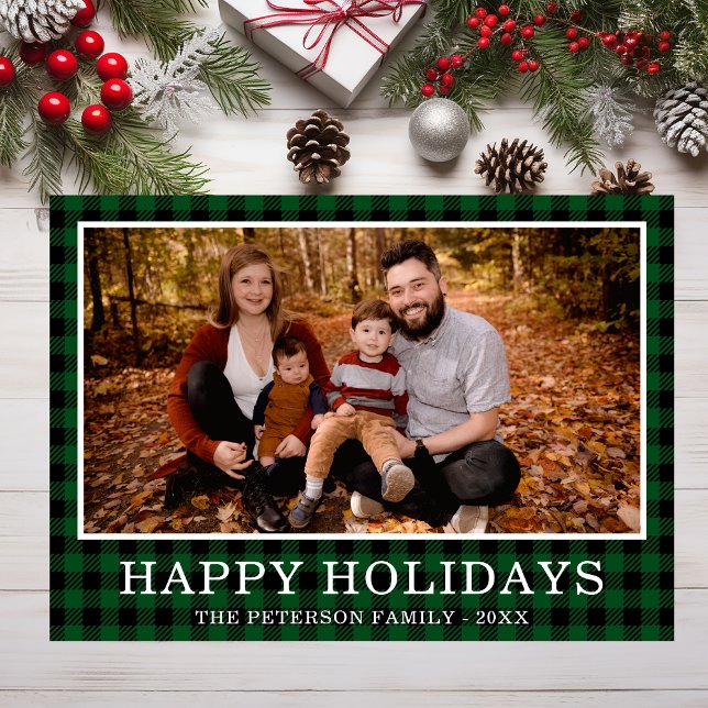 Green Buffalo Check Photo Holiday Card (Creator Uploaded)