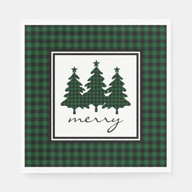Green Buffalo Check Pine Trees Napkin (Front)
