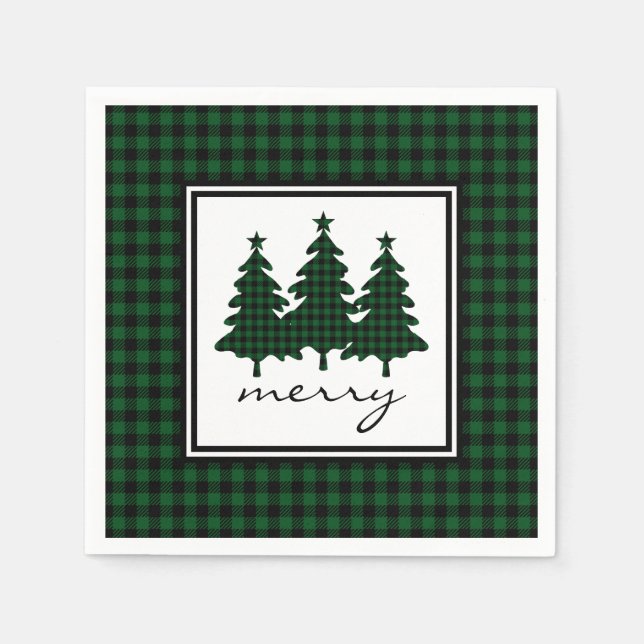 Green Buffalo Check Pine Trees Napkin (Front)