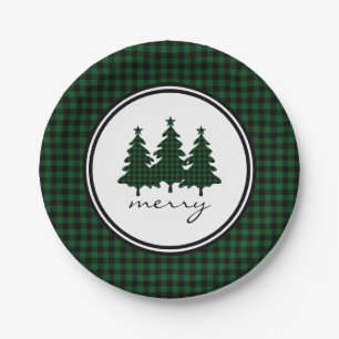 Green Buffalo Check Pine Trees Paper Plate