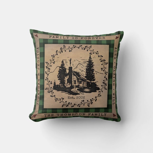 Green Buffalo Check Rustic Cabin Personalised Cushion (Front)