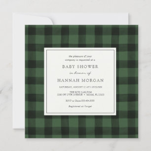 Green Buffalo Plaid Baby Shower Invitation
