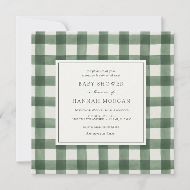 Green Buffalo Plaid Baby Shower Invitation (Front)
