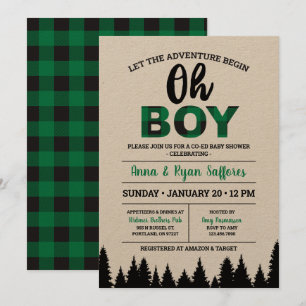 Green Buffalo Plaid Baby Shower Invitation Oh Boy