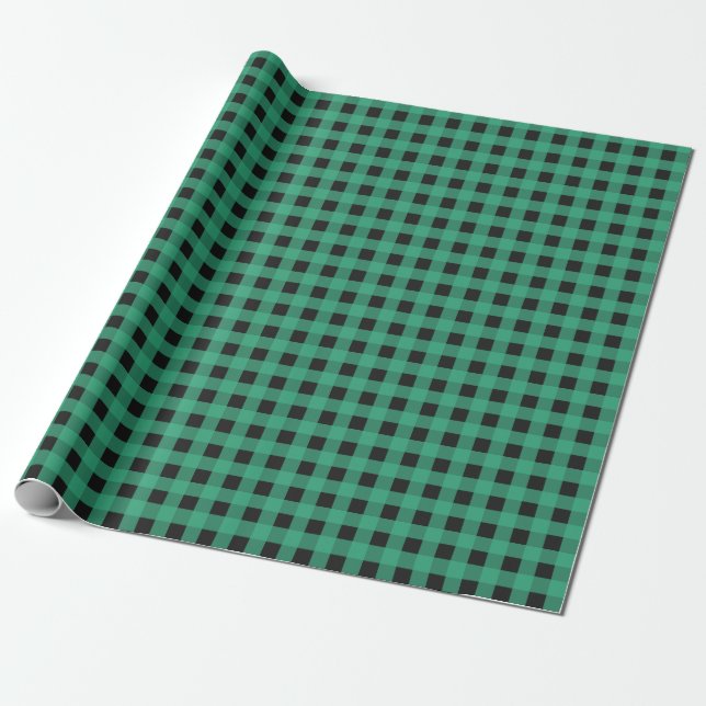 Green Buffalo Plaid Check Pattern Simple Rustic Wrapping Paper (Unrolled)