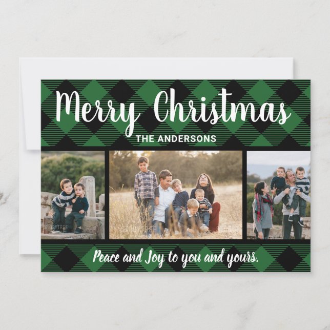 Green Buffalo Plaid Christmas Photo Card (Front)
