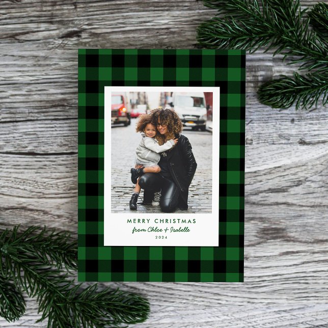 Green Buffalo Plaid Christmas Single Photo Holiday Card (Creator Uploaded)