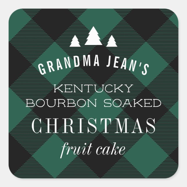 Green Buffalo Plaid Christmas Tree Gift Square Sticker (Front)