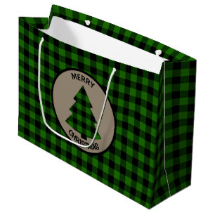 Green Buffalo Plaid Christmas Tree Large Gift Bag