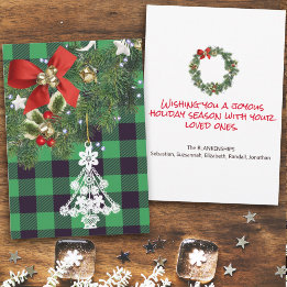 Green Buffalo Plaid Custom Photo Christmas Tree Holiday Card