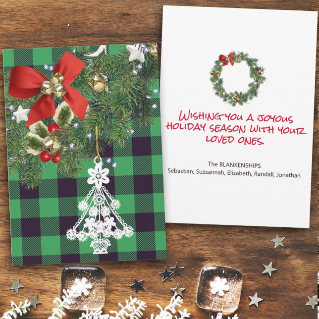 Green Buffalo Plaid Custom Photo Christmas Tree Holiday Card (Creator Uploaded)