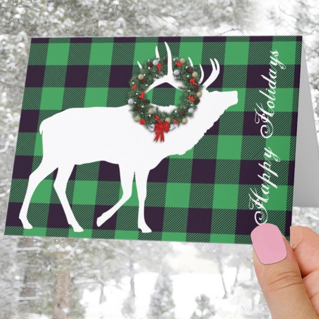 Green Buffalo Plaid Elk Silhouette Holiday Wreath (Creator Uploaded)