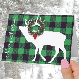 Green Buffalo Plaid Elk Silhouette Wreath Template