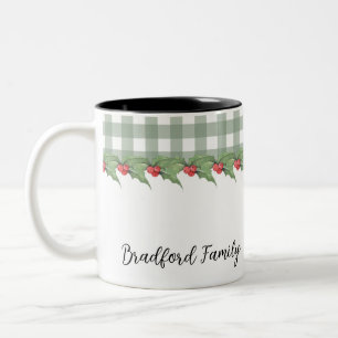 Green Buffalo Plaid Family Christmas Two-Tone Coffee Mug