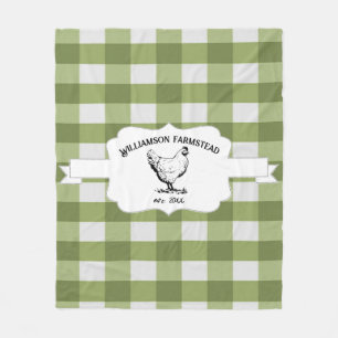 Green Buffalo Plaid Farm Chicken Fleece Blanket