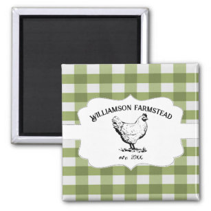 Green Buffalo Plaid Farm Chicken Magnet