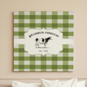 Green Buffalo Plaid Farm Cow Canvas Print