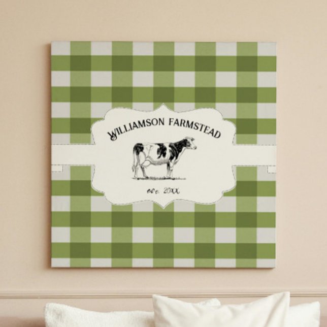 Green Buffalo Plaid Farm Cow Canvas Print (Green Buffalo Plaid Farm Cow Canvas Print)