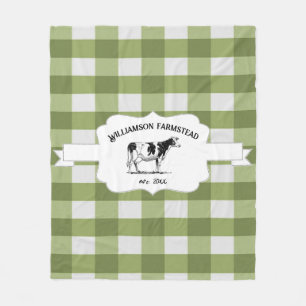 Green Buffalo Plaid Farm Cow Fleece Blanket