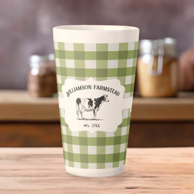 Green Buffalo Plaid Farm Cow Latte Mug (Green Buffalo Plaid Farm Cow Latte Mug)