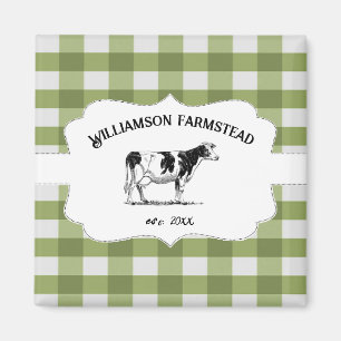 Green Buffalo Plaid Farm Cow Magnet