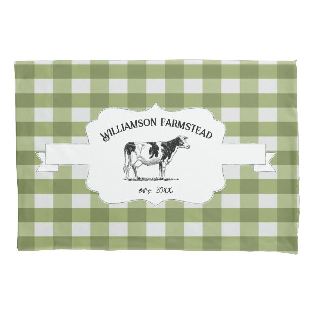 Green Buffalo Plaid Farm Cow Pillow Case (Front)
