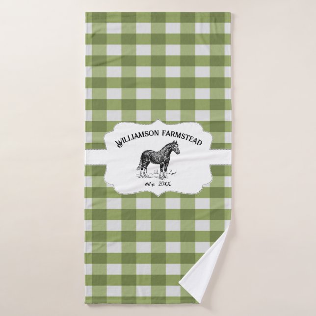 Green Buffalo Plaid Farm Horse Bath Towel Set (Bath Towel)