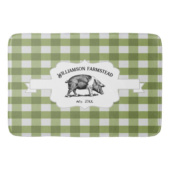 Green Buffalo Plaid Farm Pig Bath Mat (Front)