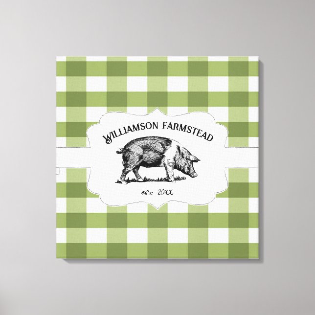 Green Buffalo Plaid Farm Pig Canvas Print (Front)
