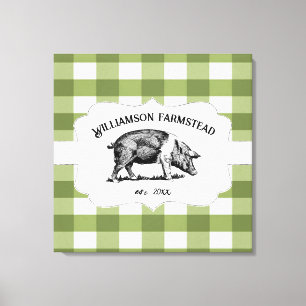 Green Buffalo Plaid Farm Pig Canvas Print