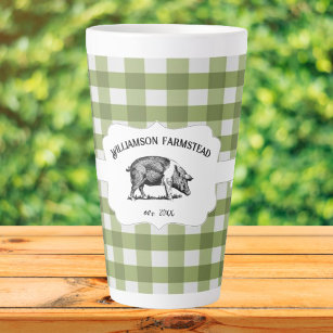 Green Buffalo Plaid Farm Pig Latte Mug
