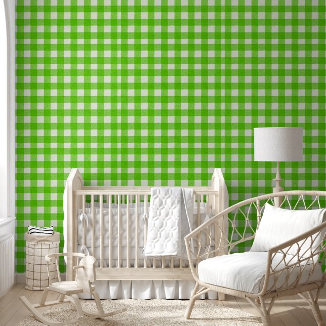 Green Buffalo Plaid Gingham Check Textured  Wallpaper (Kids)