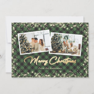 Green Buffalo Plaid Gold Photo Christmas Holiday Card