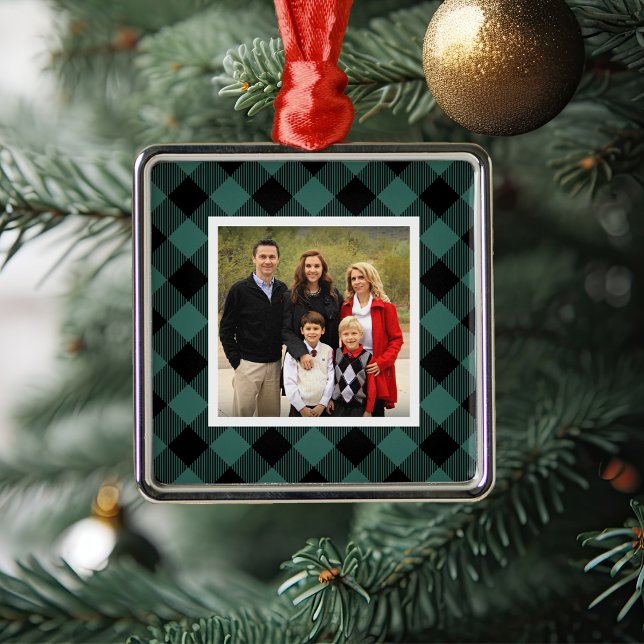 Green Buffalo Plaid Holiday Photo Metal Tree Decoration (Creator Uploaded)