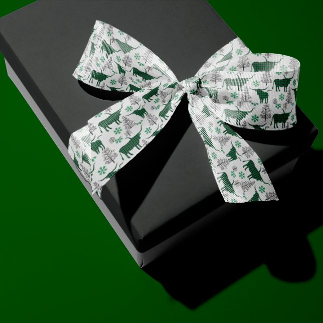 Green Buffalo Plaid Longhorn Pattern Satin Ribbon (Creator Uploaded)