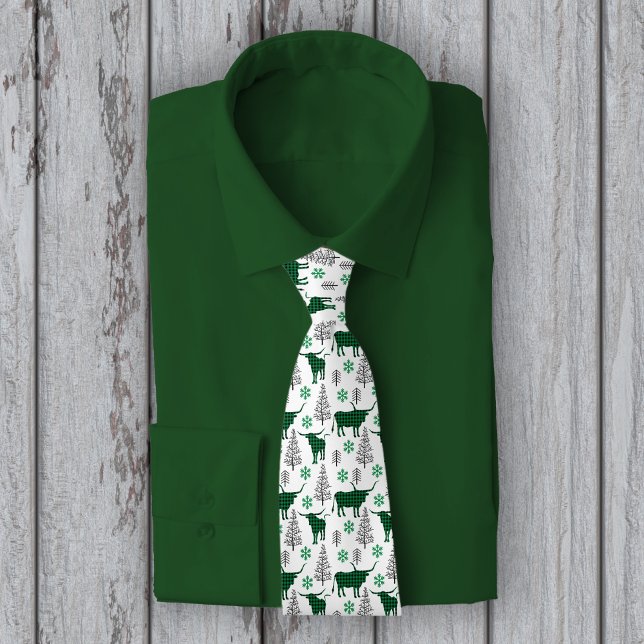 Green Buffalo Plaid Longhorn Pattern Tie (Creator Uploaded)