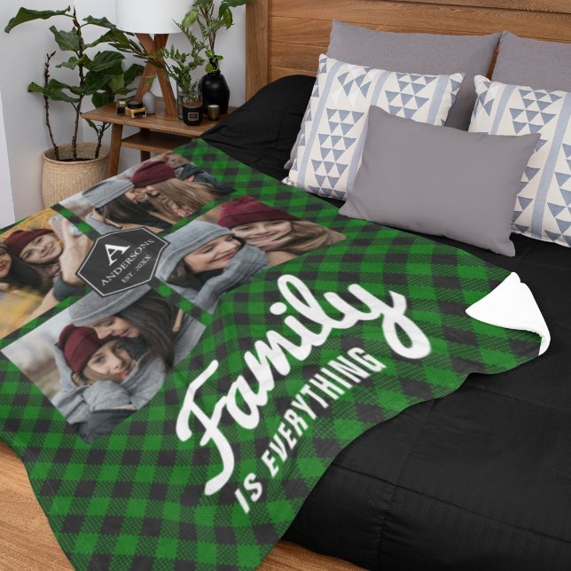 Green Buffalo Plaid Lumberjack Photo Collage Fleece Blanket (Creator Uploaded)