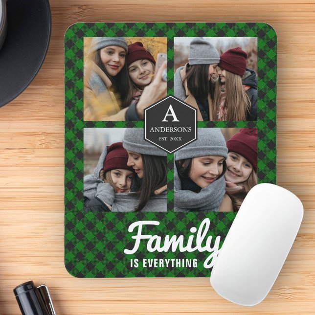 Green Buffalo Plaid Lumberjack Photo Collage Mouse Mat (Creator Uploaded)