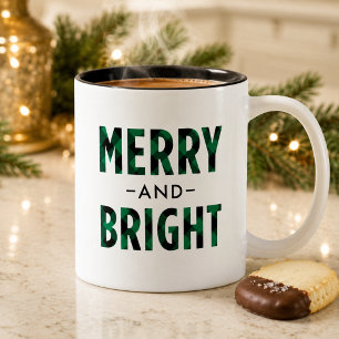Green Buffalo Plaid Merry and Bright Two-Tone Coffee Mug