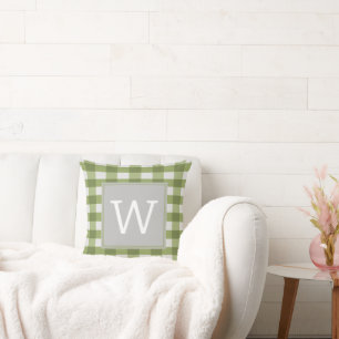 Green Buffalo Plaid Monogram Throw Pillow