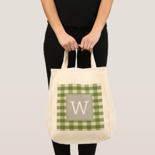 Green Buffalo Plaid Monogram Tote Bag
